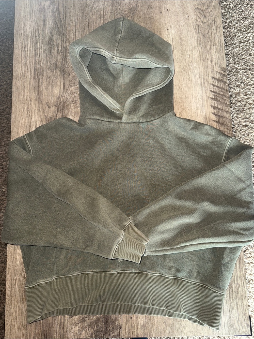 Cropped Olive Green Hooded Pullover
